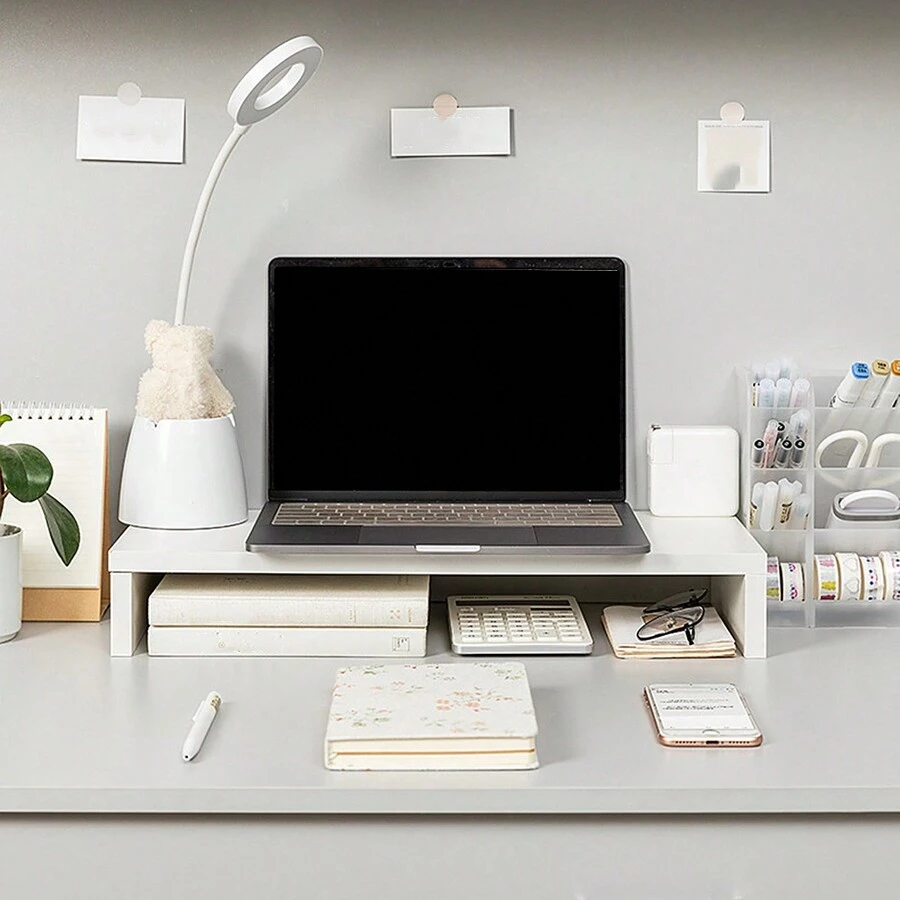 1pc Multi-Color Monitor Stand Riser Desk Storage Holder Organizer Back To School - White - View 1
