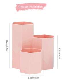 1入組卡通書桌文具收納六邊形多功能學生筆筒迷人的三線格收納盒 - 粉色 - 查看 5