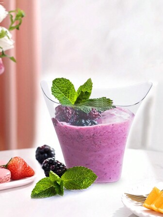 25pcs Creative Asymmetric High-Transparent Plastic Mousse Cups, Dessert Cup Pudding Cup