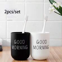 2 pièces Tasses de rinçage de bouche portables en plastique, support de brosse à dents pour la maison et l'hôtel, accessoires de salle de bain, tasses de rangement. Décoration de salle de bain, décoration d'automne, retour à l'école
