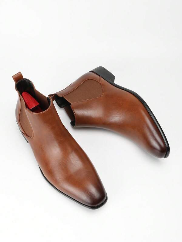 Business Brown Boots For Men, Ombre Pattern Slip On Chelsea Boots