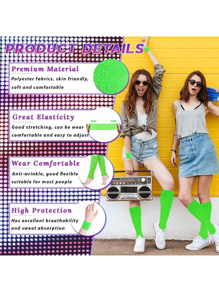 BETESSIN Set De Accesorios Años 80 – Diadema, 2 Muñequeras Y Bolsa Verde Neón – Ideal Para Fiestas Temáticas, Deporte Y Carnaval