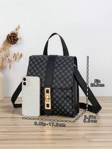 復古三葉草圖案女式單肩手提包 - 黑色 - 查看 2