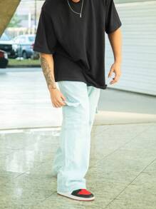 Men Pants - 淺色水洗藍 - 查看 1