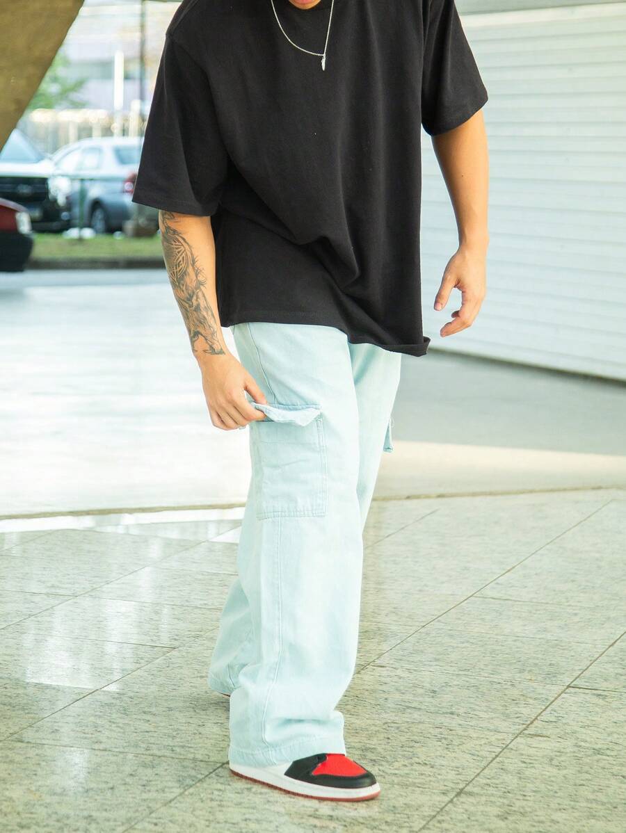 Men Pants - 淺色水洗藍 - 查看 1