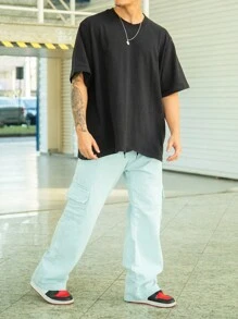 Men Pants - 淺色水洗藍 - 查看 3