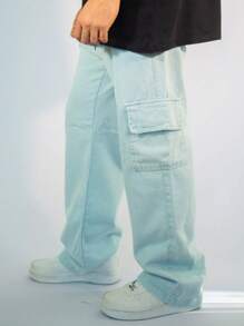 Men Pants - 淺色水洗藍 - 查看 2