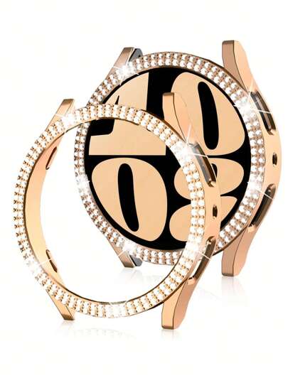 1pc Samsung Galaxy Watch Case Women's Shiny Double-Row Rhinestone Studded Hollow Out Watch Case Compatible With Samsung Galaxy Watch 4 5 6 Series, Suitable For 40/44mm Watch Size, Anti-Fall & Fashionable