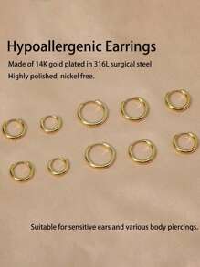 10入組小金色圓耳環輕便:鉸接的圓耳環適用於縱裂耳蝸微小箍耳環在鍍金銀黑色適合女士男士女孩(套裝的1-5) - 金色 - 查看 5
