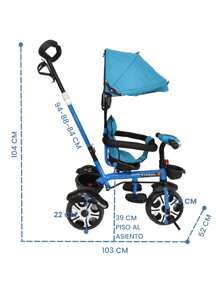 Triciclo Evolutivo para Niños Asiento Giratorio 360 Luz Capota (SOLO COMPRAR 1 PIEZA A LA VEZ) - Azul - Ver 5