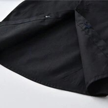 嬰兒男孩紳士風格黑色襯衫,有領設計,前扣長袖,適合日常、戶外和節日穿搭 - 黑色 - 查看 4