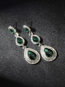 1對祖母綠水鑽裝飾耳環大時尚個性淚滴水晶吊墜耳環適合女式女孩新娘伴娘新娘婚禮派對舞會選美服裝首飾 - 綠色 - 查看 3