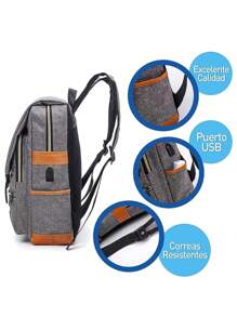 Vintage Bluelander Waterproof Backpack With 16 Inch Laptop Compartment And Anti-Theft Closure. - Grey - View 4