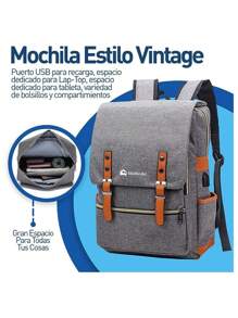 Vintage Bluelander Waterproof Backpack With 16 Inch Laptop Compartment And Anti-Theft Closure. - Grey - View 2