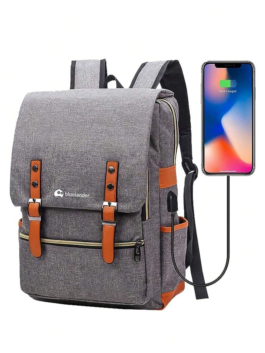 Vintage Bluelander Waterproof Backpack With 16 Inch Laptop Compartment And Anti-Theft Closure. - Grey - View 1