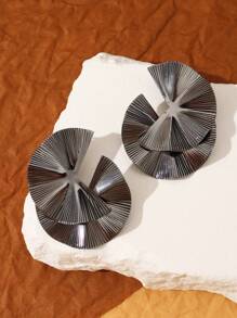 Textured Metal Stud Earrings - Yellow Gold - View 11