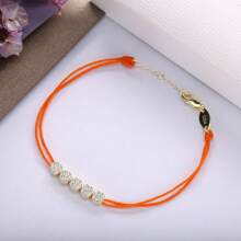 Moonmory 1條925純銀白晶石五移石頭橘色繩帶手鍊,女性聖誕禮物 0.8mm 厚度 18k 鍍金色