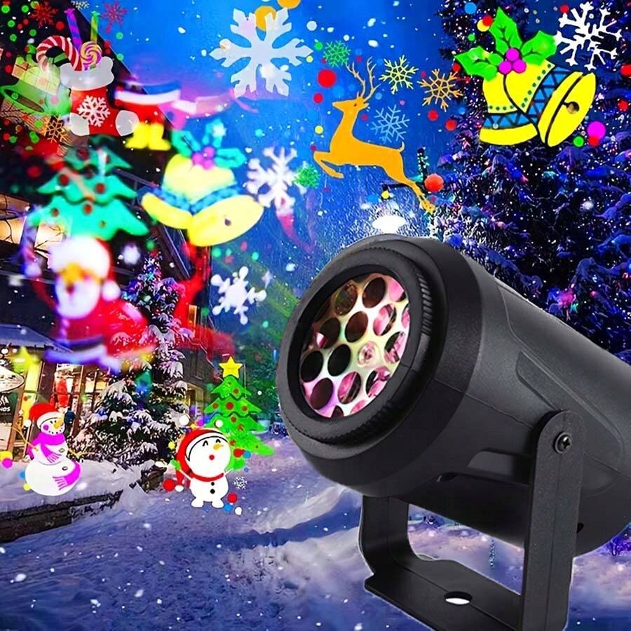 1 piece Snowflake Christmas Laser Projector, Rotating Christmas Pattern LED Stage Lights