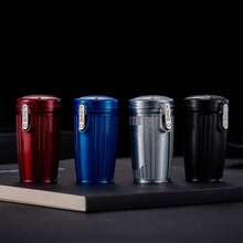 1pc Portable Metal Cigarette Ashtray In Trash Can Shape - Red - View 3