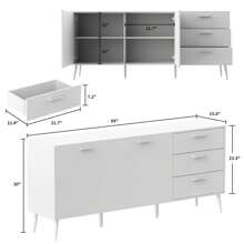 Buffet Sideboard with 3 Drawers & 2 Doors Storage, Buffet Cabinet Sideboard Credenza Coffee Bar Cabinet, Metal Legs, for Dining Room and Living Room (62.9”W x 15.7”D x 27.5”H)