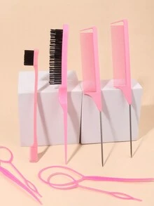 8入組專業髮型造型刷套裝,配有老鼠尾梳,邊緣刷和尼龍撕裂刷-輕鬆達成完美髮型,2入老鼠尾梳,1入多功能兩用梳/髮邊刷,4入髮辮工具,1入髮刷/梳(粉色) - 粉色 - 查看 2