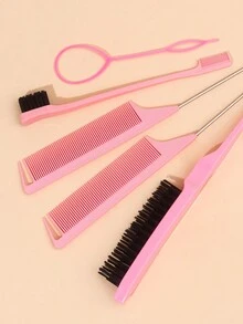 8入組專業髮型造型刷套裝,配有老鼠尾梳,邊緣刷和尼龍撕裂刷-輕鬆達成完美髮型,2入老鼠尾梳,1入多功能兩用梳/髮邊刷,4入髮辮工具,1入髮刷/梳(粉色) - 粉色 - 查看 4