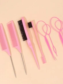 8入組專業髮型造型刷套裝,配有老鼠尾梳,邊緣刷和尼龍撕裂刷-輕鬆達成完美髮型,2入老鼠尾梳,1入多功能兩用梳/髮邊刷,4入髮辮工具,1入髮刷/梳(粉色) - 粉色 - 查看 3