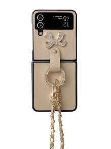 Bowknot Pattern Crossbody Phone Case Compatible With Samsung Foldable Screen, Shockproof, Khaki & Gold - Green - View 2