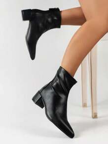 Hàng mới đến Đúng mốt Pointed Toe Dày Gót chân Của phụ nữ Giày ống Thon gọn Giày ống Ngắn - màu đen - Xem 3