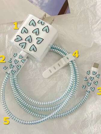 5合1心形充電器，兼容iPhone 18W/20W充電線和TPU保護殼組合套裝