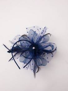 2pcs/set Ladies' Navy Blue Feather, Bead & Mesh Fascinator, Perfect For Parties, Banquets And Daily Wear - Navy Blue - View 5