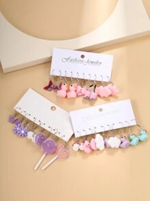 17KM 30 Piezas Lindos Aretes Con Forma De Flor, Hongo, Nube Y Corazón En Estilo Caricatural Para Mujer, Perfectos Para Vacaciones, Citas, Regalos O Uso Diario. - Multicolor - Ver 3