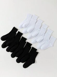 20雙女性中筒襪,黑色&白色豎條紋圖案,平底針織,休閒,透氣,和防異味