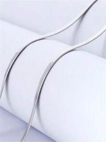1pc Women's Silver-colored Flat Snake Chain Simple & Stylish Aluminum Alloy Necklace Suitable For Daily Wear - Silver - View 2