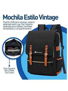 Mochila Vintage Bluelander Impermeable con Compartimento para Laptop de 16 Pulgadas y Cierre Antirrobo. - Negro - Ver 2