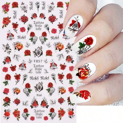 1 pieza Pegatina decorativa para uñas con diseño 3D de rosa, lirio, mariposa y serpiente - Accesorio de arte de uñas DIY