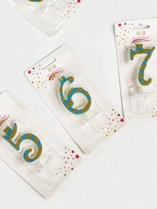 Blue Stripe & Glitter 0-9 Number Birthday Party Cake Candle