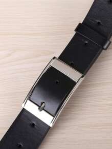 1pc Women's Black Rectangular Buckle Fashionable Plus-Sized Belt, Suitable For Daily Use, With Lengthened Strap Summer, School Fall, Autumn, Halloween - Black - View 3