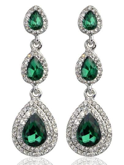 1 Pair Emerald Green Rhinestone Decor Earrings Big Fashion Statement Teardrop Crystal Dangle Drop Earrings for Women Girls Brides Bridesmaids Bridal Wedding Party Prom Pageant Costume Jewelry