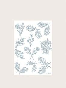 1張花朵圖案臨時紋身貼 - 黑色 - 查看 4