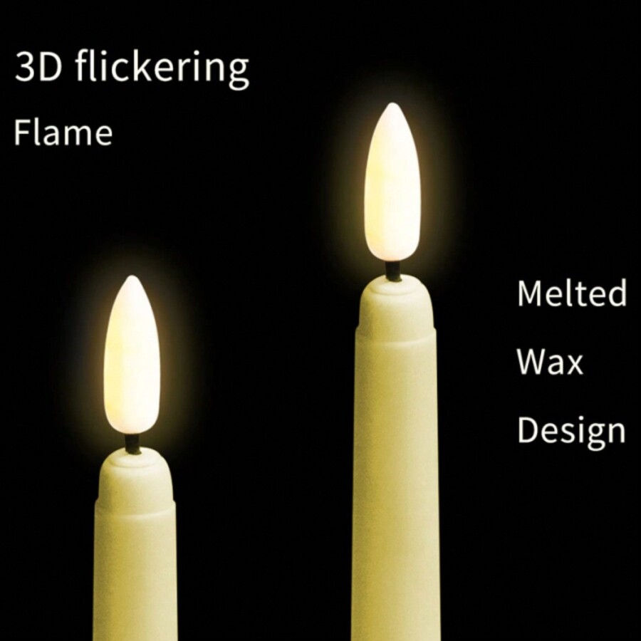6 Pack Flameless Black Taper Candles Flickering With 10Key Remote