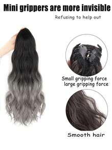 Black Gradient Gray Synthetic Long Straight Claw Clip On Ponytail Hair Extensions Heat Resistant Pony Tail Hair Piece For Women Daily Party - Ombre - View 5