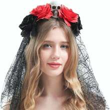 Flower Crown Headband, Day of the Dead Headpiece - Black - View 4