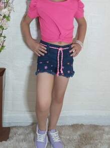 Young Girls Denim Shorts - 中等水洗藍 - 查看 1