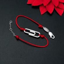 Moonmory 1 Peça Simples Clipe De Papel Com Zircônia Cúbica Prata Esterlina 925 Fecho Vermelho Cordão Bracelete Para Mulheres Fashionable Jóias Presente De Menina Prata