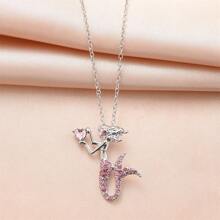 1條時尚粉色美人魚鋅合金兒童項鍊,適合生日、節日、派對、週年紀念禮物 - 粉色 - 查看 3