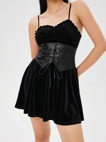 1入女式哥德風格腰帶扣式pu皮革束腰帶,適合日常穿著 - 黑色 - 查看 2