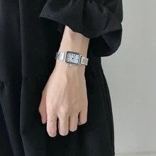 1 件女士创意罗马数字小表盘方形金属链石英钢带手表，适合返校、日常搭配、生日、女性礼物、周年纪念、光棍节、万圣节促销，无礼盒 - 銀色 - 查看 3