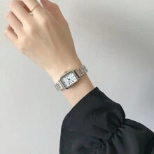 1 件女士创意罗马数字小表盘方形金属链石英钢带手表，适合返校、日常搭配、生日、女性礼物、周年纪念、光棍节、万圣节促销，无礼盒 - 銀色 - 查看 4