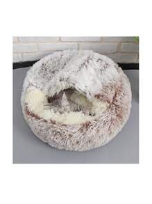 1入組短毛絨多色半封閉式寵物床,適合小型和中型貓狗,四季皆可使用,睡覺時的半環狀巢穴 - 卡其色 - 查看 1